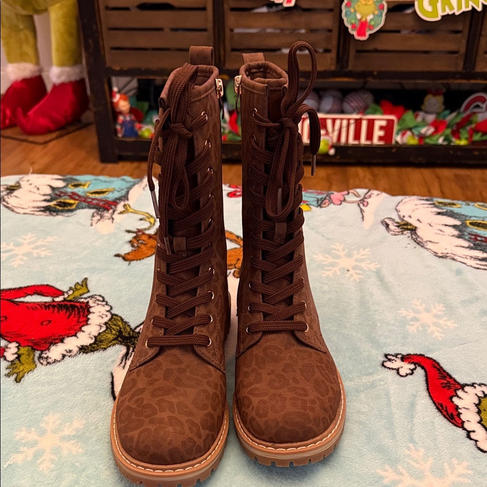 Women’s Brown Leopard Print Lace-Up Boots, new never worn - Picture 11 of 11